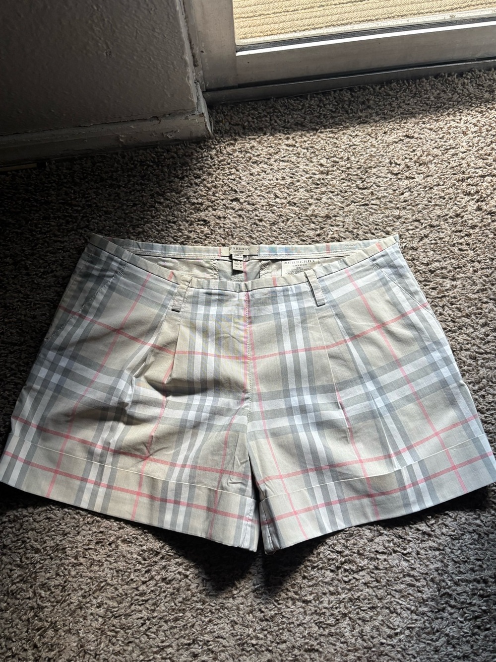 Burberry Plaid Womens Shorts - Beige with Pink and Gray